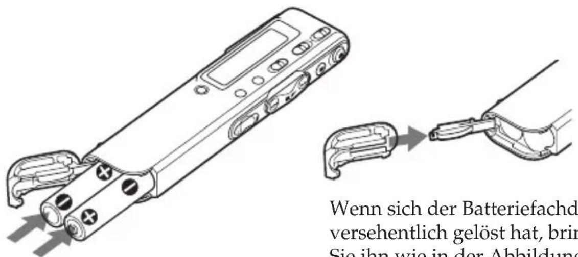 Wenn sich der Batteriefachd versehentlich gelöst hat, bring Sie ihn wie in der Abbildungs