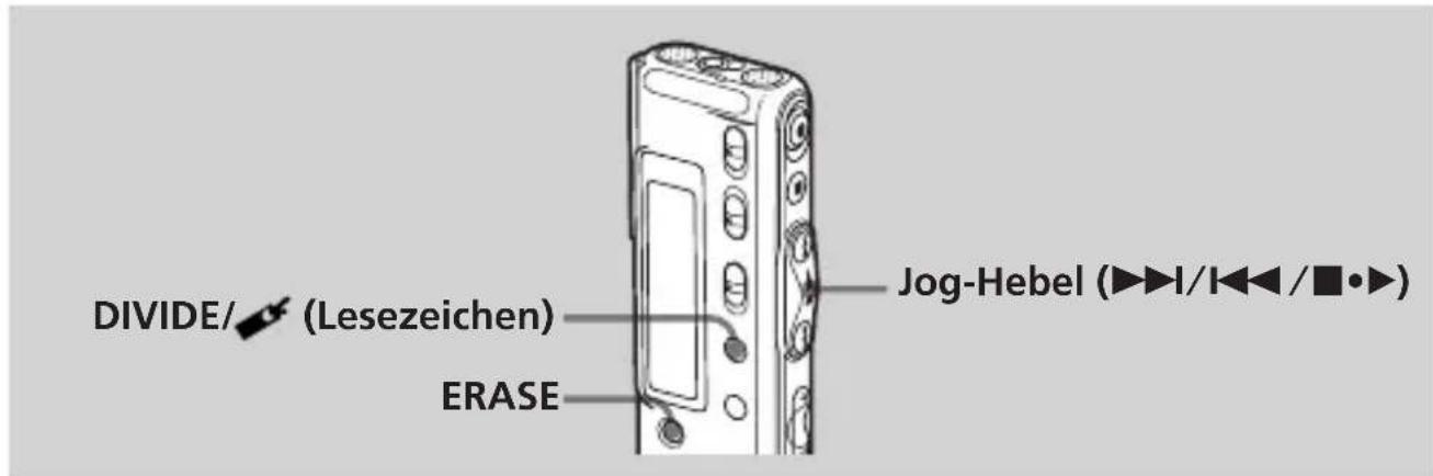 DIVIDE/ (Lesezeichen) ERASE Jog-Hebel (▶▶▶/▶◀◀/■•▶)