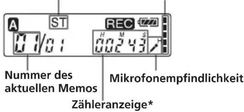 A ST REC Nummer des aktuellen Memos Mikrofonempfindlichkeit Zähleranzeige*
