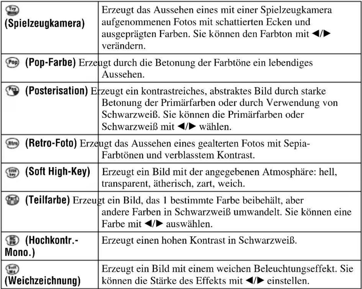 SONY ALPHA 58K - Stellen Sie den Moduswahlknopf auf (Bildeffekt), und wählen Sie die gewünschte Einstellung aus. - 2