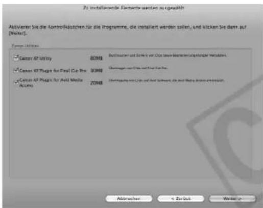 Au installende Elemente werden ausgewählt Aktivärten Sie die Kontrollkästen für die Programme, die installiert werden sollen, und klicken Sie dann auf [weiter]. Canon XP Utility 30MB Dollstraten und Sondere vor Ota. User-Referenzungstätigkeit Verkaufen Canon XP Plugin für Final Cie Pro 30MB Übertrag von Ota. und End-Care Pro. Canon XP Plugin für Acid Media Acute 20MB Vertragung von Ota. und End-Schwert, die Anle Börs Aachen unternehmen. Abrechen < Zurück> Walter >