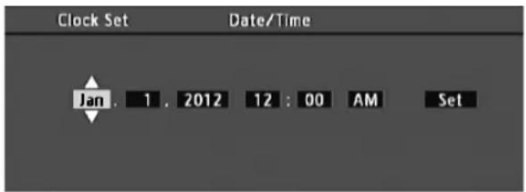 Clock Set Date/Time Jan. 1. 2012 12:00 AM Set