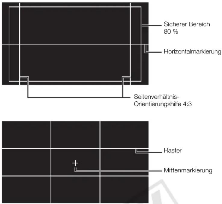 Sicherer Bereich 80 % Horizontalmarkierung Seitenverhältnis- Orientierungshilfe 4:3 Raster Mittenmarkierung