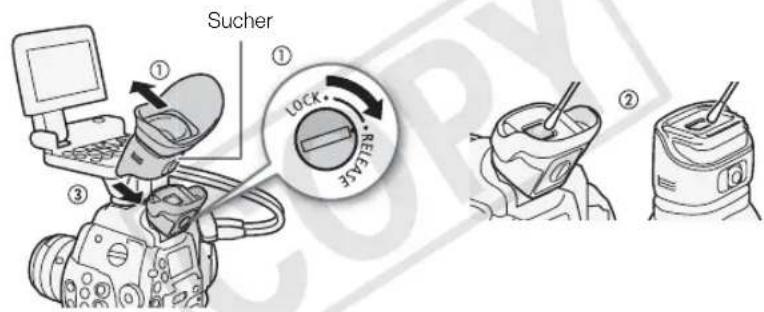 Sucher ① ① LOCK RELEASE ②