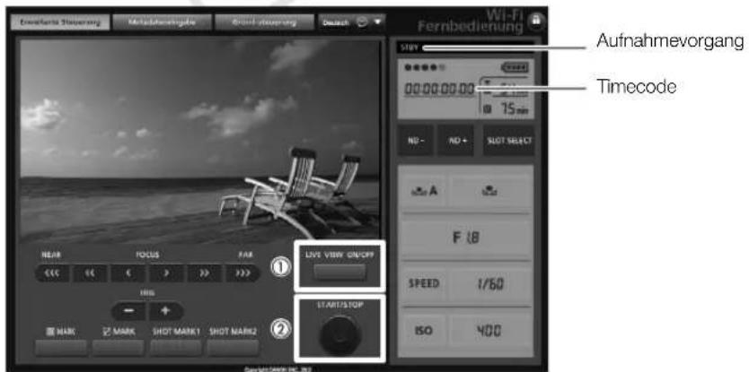 Enerfeste Steuerung Metachemetrogale Grund steuerung Deutsch Fernbedienung Wi-Fi S10Y Aufnahmevorgang Timecode NO - NO + SLOT SELECT F 18 SPEED 1/60 ISO 400 LIVE VIEW ON/OFF START/SOP NEAR FOCUS PAR INB MARK MARK SHOT MARK1 SHOT MARK2