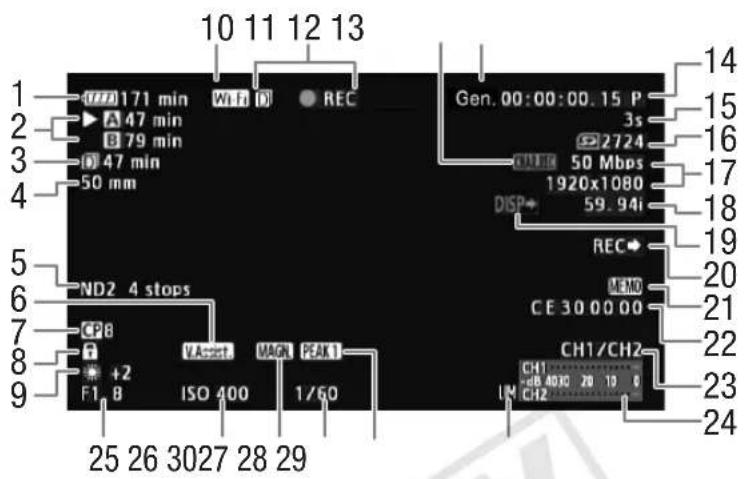 10 11 12 13 1 2 3 4 5 6 7 8 9 10 11 12 13 14 15 16 17 18 19 20 21 22 23 24 17:00 171 min Wi-Fi REC Gen. 00:00:00.15 P 3s 2724 50 Mbps 1920x1080 DISP+ 59.94i REC CE 30 00 00 CH1/CH2 ISO 400 1/60 CH1 LD 4030 20 10 6 F1 B +2 VAsset MAGN PEAK1 ND2 4 stops