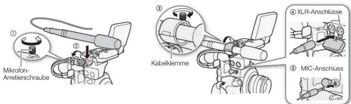 Mikrofon- Arretierschraube Kabelklemme ③ ④ XLR-Anschlüsse ⑤ MIC-Anschluss