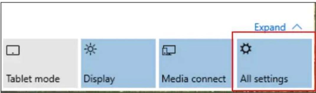 Tablet mode Display Media connect All settings Expand ^