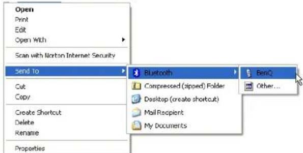 Open Print Edit Open With Scan with Norton Internet Security Send To Cut Copy Create Shortcut Delete Rename Properties Bluetooth Compressed (zipped) Folder Desktop (create shortcut) Mail Recipient My Documents BenQ Other...