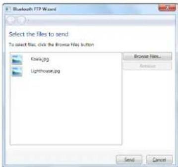 Select the files to send To select file, click the Bronze Files button Kuala.jpg Lighthouse.jpg Browse Files... Send Cancel