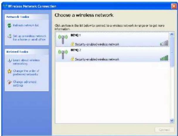 Wireless Network Connection Choose a wireless network Click an item in the list below to connect to a wireless network in range or to get more information. BENO 1 Security-enabled wireless network BENO 2 Security-enabled wireless network Network Tasks Refresh networks list Set up a wireless network for a home or used office Related Tasks Learn about wireless networking Change the order of preferred networks Change advanced settings Connect