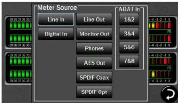 Meter Source Line In Line Out 1&2 Digital In Monitor Out 3&4 Phones 5&6 AES Out 7&8 SPDIF Coax SPDIF Opt ADAT In -39.38.37.36.35 -39.38.37.36.35 -39.38.37.36.35 -39.38.37.36.35 -4 - 3 - 2 - 1 FS -4 - 3 - 2 - 1 FS -4 - 3 - 2 - 1