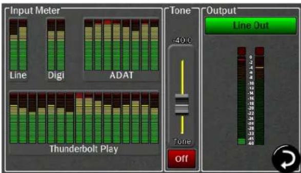 Input Meter Line Digi ADAT Thunderbolt Play Tone -40°C Tone Off Output Line Out
