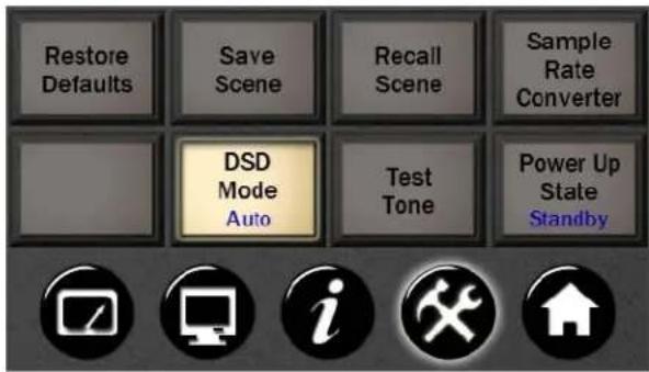 Restore Defaults Save Scene Recall Scene Sample Rate Converter DSD Mode Auto Test Tone Power Up State Standby