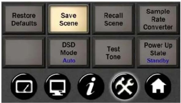 Restore Defaults Save Scene Recall Scene Sample Rate Converter DSD Mode Auto Test Tone Power Up State Standby