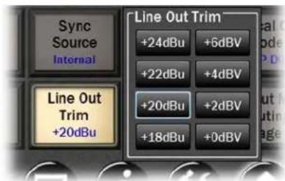 Sync Source Internal Line Out Trim +20dBu Line Out Trim +24dBu +6dBV +22dBu +4dBV +20dBu +2dBV +18dBu +0dBV