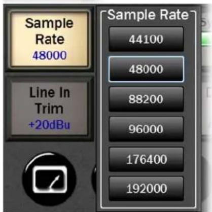 Sample Rate 48000 Line In Trim +20dBu Sample Rate 44100 48000 88200 96000 176400 192000