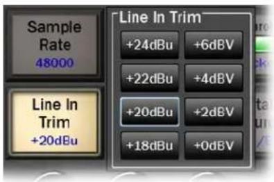 Sample Rate 48000 Line In Trim +20dBu +24dBu +6dBV +22dBu +4dBV +20dBu +2dBV +18dBu +0dBV