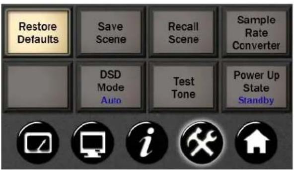 Restore Defaults Save Scene Recall Scene Sample Rate Converter DSD Mode Auto Test Tone Power Up State Standby