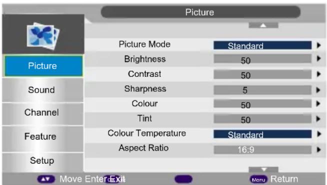 Tecovision LED32CHRDWHBD - Picture Menu - 1