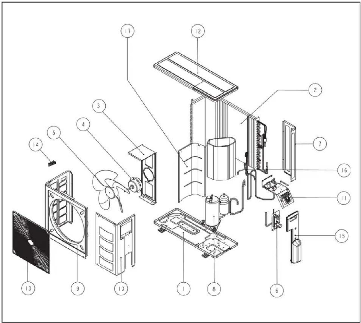 Exploded view diagram of a refrigerator internal components with numbered labels