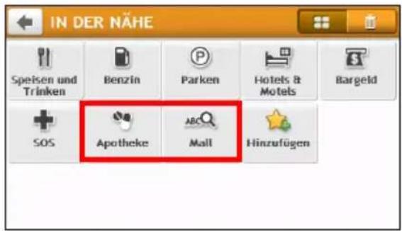 IN DER NÄHE Speisen und Trinken Benzin Parken Hotels & Motels Bargeld SOS Apotheke Mall Hinzufügen