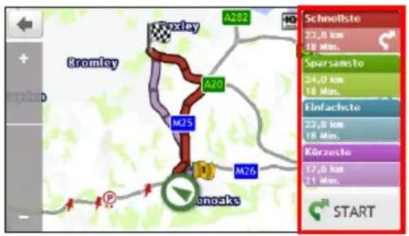 Schnolste 23,8 km 18 Min. Sparsamste 24,0 km 18 Min. Einfachste 23,8 km 18 Min. Kürzeste 17,6 km 21 Min. START