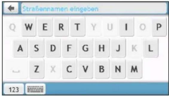 Straßennamen eingeben Q W E R T Y U I O P A S D F G H J K L Z X C V B N M 123