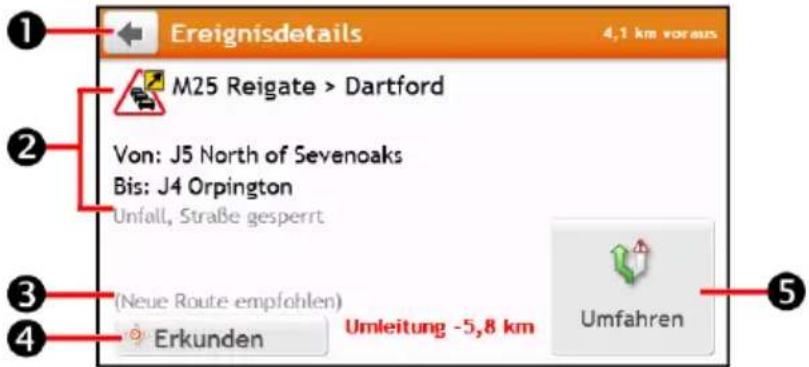 Ereignisdetails 4,1 km voraus M25 Reigate > Dartford Von: J5 North of Sevenoaks Bis: J4 Orpington Unfall, Straße gesperrt (Neue Route empfohlen) Erkunden Umleitung -5,8 km Umfahren