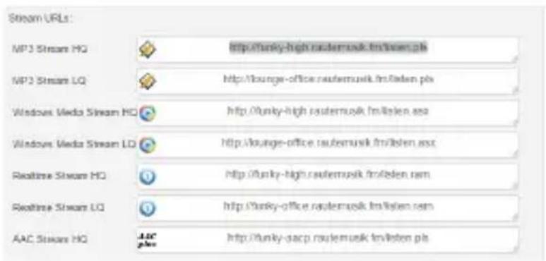 Stream URLs: MP3 Stream HQ http://munky-high.rautemusk.fm/loven.pls MP3 Stream LQ http://lounge-office.rautemusk.fm/loven.pls Windows Media Stream HQ http://munky-high.rautemusk.fm/loven.aoa Windows Media Stream LD http://lounge-office.rautemusk.fm/loven.aoa Realtime Stream HQ http://munky-high.rautemusk.fm/loven.ram Realtime Stream LQ http://munky-office.rautemusk.fm/loven.ram AAC Stream HQ http://munky-sacp.rautemusk.fm/loven.pls