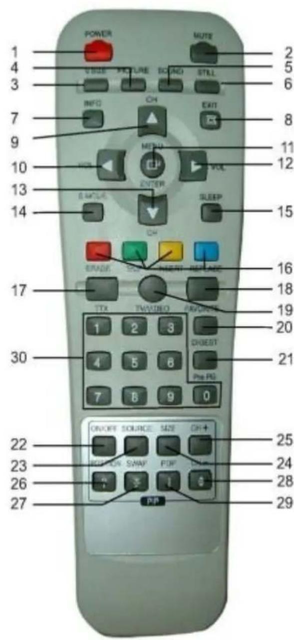 GERICOM GTV5000 - Bedienelemente der Fernbedienung - 1