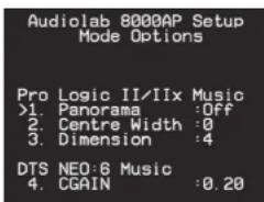 Audiolab 8000AP - Mode Setup Options - 1