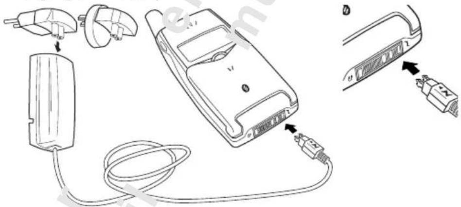 Diagram showing exploded view of a mobile phone charger with cable and connector, including labeled components and connectors.