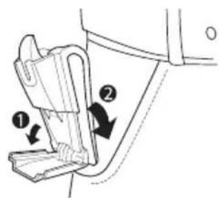 Diagram showing a mechanical component with numbered parts and directional arrows indicating motion or assembly.