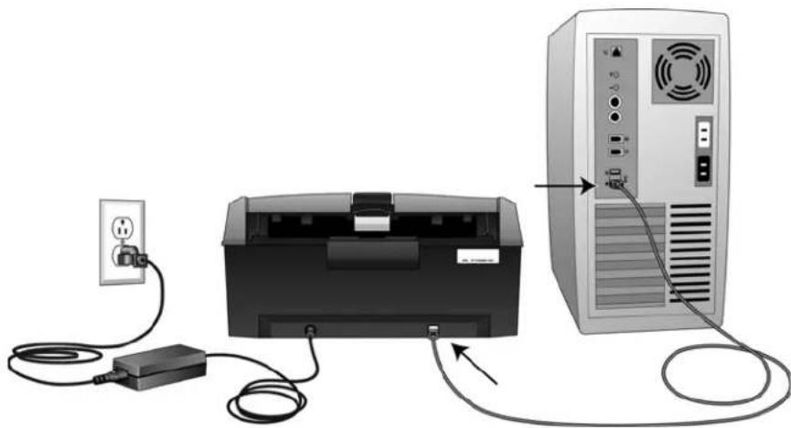 XEROX DocuMate 742 - Anschließen des USB-Kabels und Einschalten des Geräts - 2