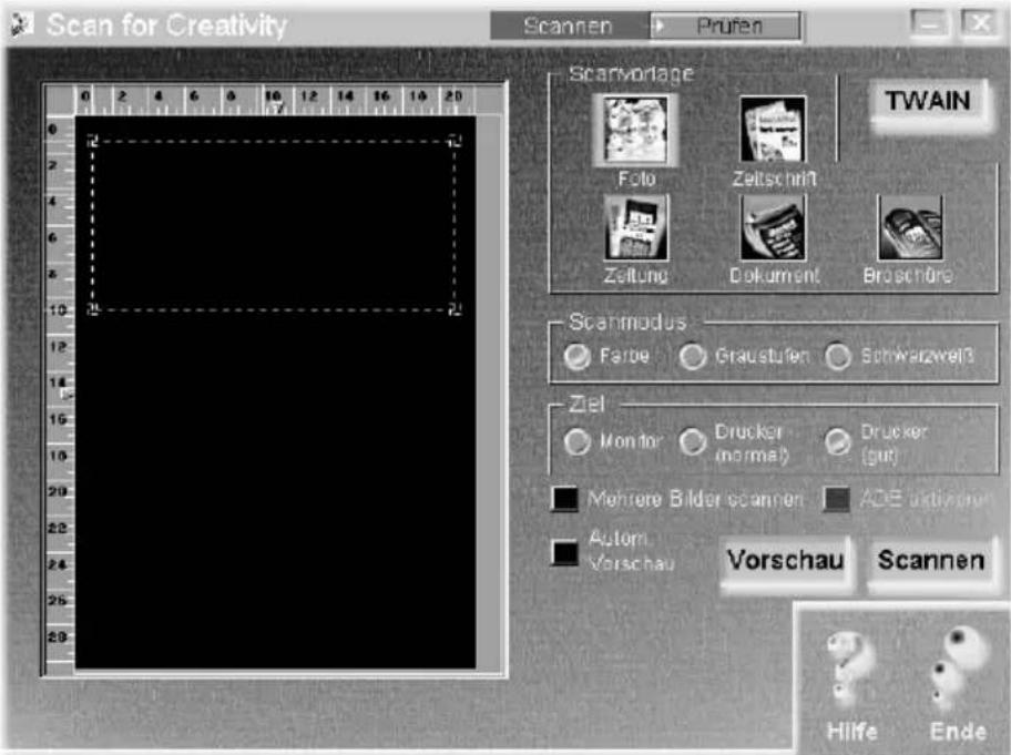 Scan for Creativity Scanen Prufen 0 2 4 6 8 10 12 14 16 18 20 0 2 4 6 8 10 12 14 16 18 20 Scanvorlage TWAIN Foto Zeitschrift Zeilung Dokument Bruchöre Scanmodus Farbe Graustufen Schwarzweiß Ziel Monitor Drucker (normal) Drucker (gut) Mehrere Bilder scannen ADE aktivieren Autom Vorschau Vorschau Scannen Hilfe Ende