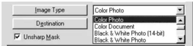 Image Type Destination ✓ Unsharp Mask Color Photo Color Photo Color Document Black & White Photo (14-bit) Black & White Photo