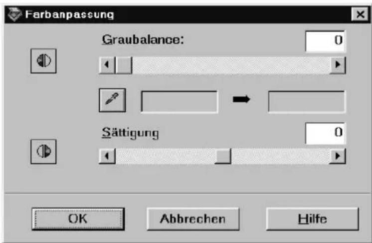 Farbanpassung Graubalance: 0 Sättigung 0 OK Abbrevchen Hilfe