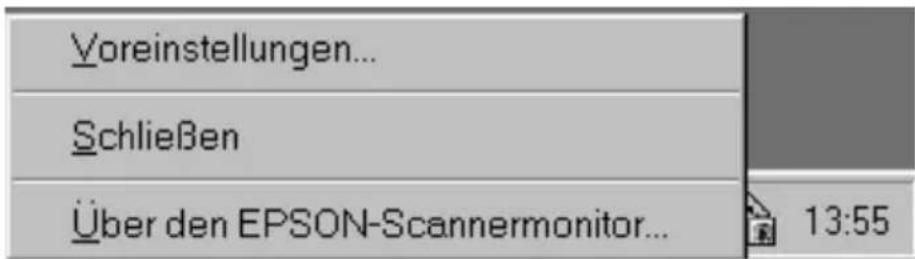 Voreinstellungen... Schließen Über den EPSON-Scannermonitor... 13:55