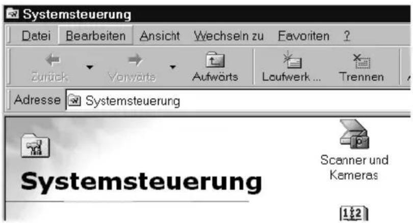 Systemsteuerung Datei Bearbeiten Ansicht Wechseln zu Favoriten ? Zurück Vorwarts Aufwarts Loufwerk ... Trennen Adresse Systemsteuerung Systemsteuerung Scanner und Kameras 1:2
