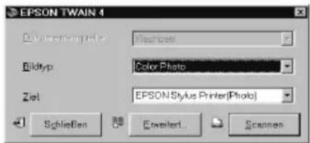 EPSON TWAIN 4 Divinishing file: Bildtyp: Ziel: Schließen Eswertet... Scannen