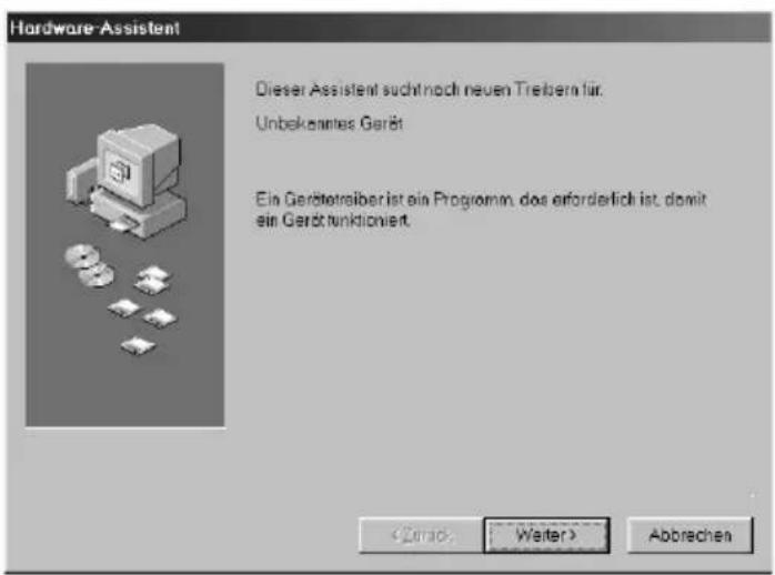 Hardware-Assistent Dieser Assistent sucht noch neuen Treibern für. Unbekennes Gerät Ein Gerätetrisiber ist ein Programm, das erforderlich ist, damit ein Gerättrunktioniert. Weiter> Abbrechen