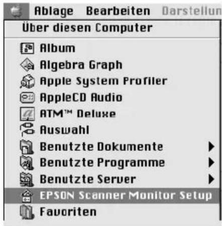 Ablage Bearbeiten Darstellung Über diesen Computer Album Algebra Graph Apple System Profiler AppleCD Audio ATM™ Deluxe Auswahl Benutzte Dokumente ▶ Benutzte Programme ▶ Benutzte Server ▶ EPSON Scanner Monitor Setup Favorites