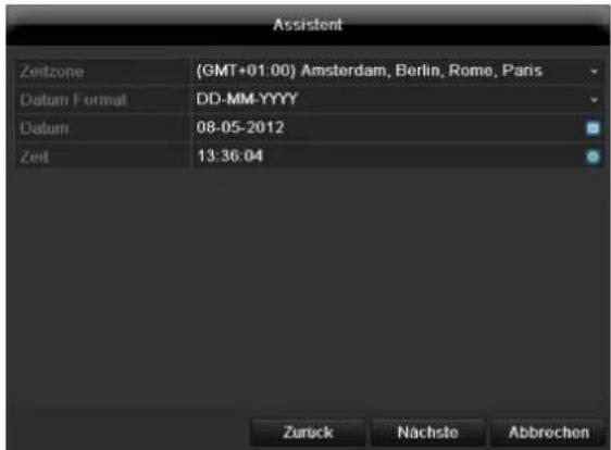 Assistent Zeitzone (GMT+01:00) Amsterdam, Berlin, Rome, Paris Datum Format DD-MM-YYYY Datum 08-05-2012 Zeit 13:36:04 Zurück Nachste Abbrochen