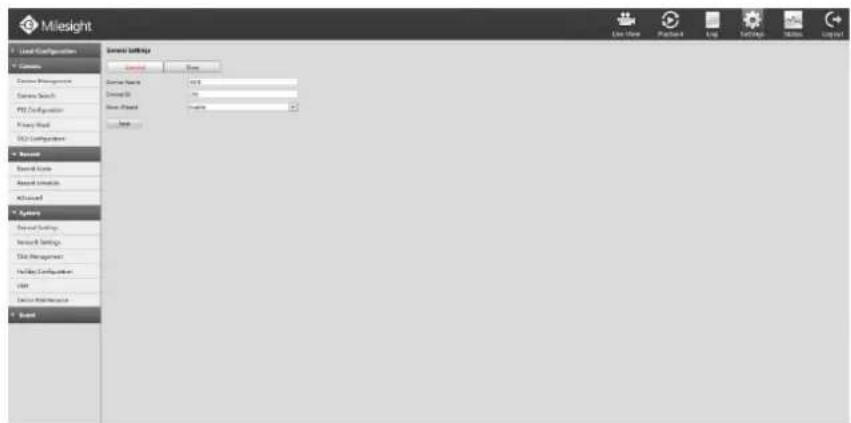 Milesight MS-N5032-UH - Step: Enter general menu by clicking SettingSystem→General - 1