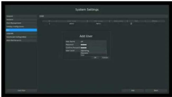 Milesight MS-N7032UPH - Step1. Enter user setting menu by clicking Main Menu→System Settings→User. - 1
