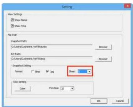 Setting View Settings Show Name Show Time File Path: Snapshot Paths C:\Users\Catherine.\Yeh\Pictures Browser Alt Paths: C:\Users\Catherine.\Yeh\Images Browser Snapshot Setting: Format Drop Snap Sheet OIS Setting Color FontSize 20 OK Cancel