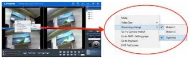 Browse Video Size Streaming change Go To Camera WebUP Go to NAVF's Setting page Go to Playback Exit Full Screen Browse 1 Stream 2 Optimize