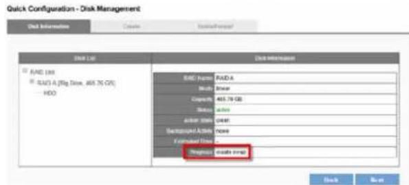 Quick Configuration - Disk Management Disk Information Create Install/Forward Disk List Disk Information RMD Humber RVD-A Stock Store Capacity 465.78 GB Status Active Action Time Content Background Active none Forecasted Data Disrupts create Email Check Buy