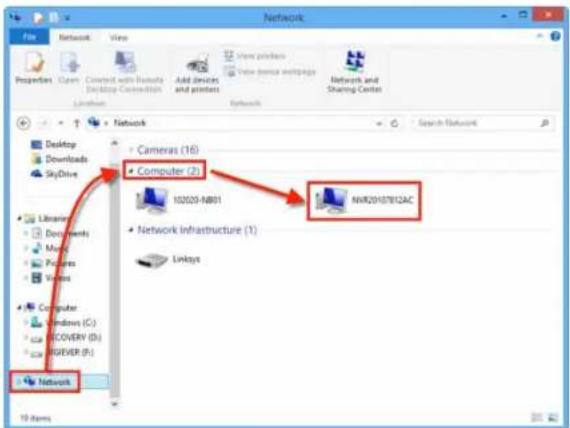 Network File Network View Properties Open Content with Linux Desktop Connections Add devices and printers View printers View device webpage Network and Sharing Center Network Search Network Desktop Downloads SkyDrive Cameras (16) Computer (2) 102029-NB01 NV20157812AC Network Infrastructure (1) Linkets Computer Windows (C:) COVERY (D:) ROEVER (R:) Network